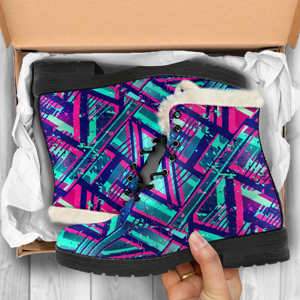 Neon Ethnic Aztec Trippy Print Comfy Boots GearFrost