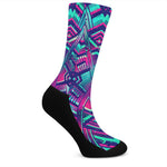 Neon Ethnic Aztec Trippy Print Crew Socks