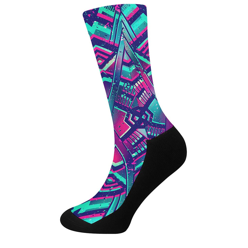 Neon Ethnic Aztec Trippy Print Crew Socks