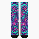 Neon Ethnic Aztec Trippy Print Crew Socks