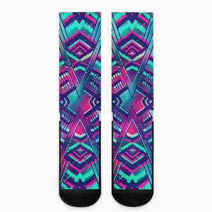 Neon Ethnic Aztec Trippy Print Crew Socks