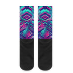 Neon Ethnic Aztec Trippy Print Crew Socks