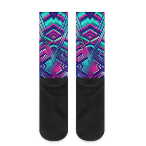 Neon Ethnic Aztec Trippy Print Crew Socks