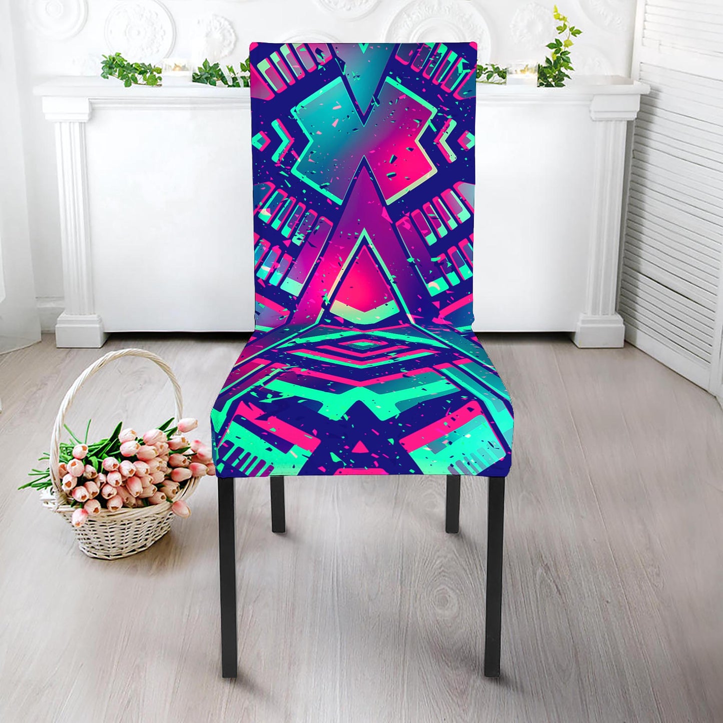 Neon Ethnic Aztec Trippy Print Dining Chair Slipcover