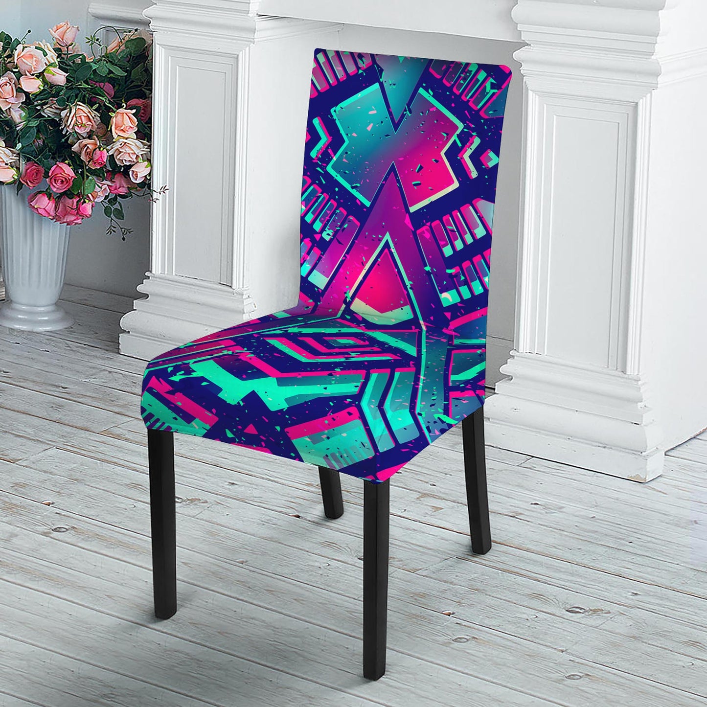 Neon Ethnic Aztec Trippy Print Dining Chair Slipcover