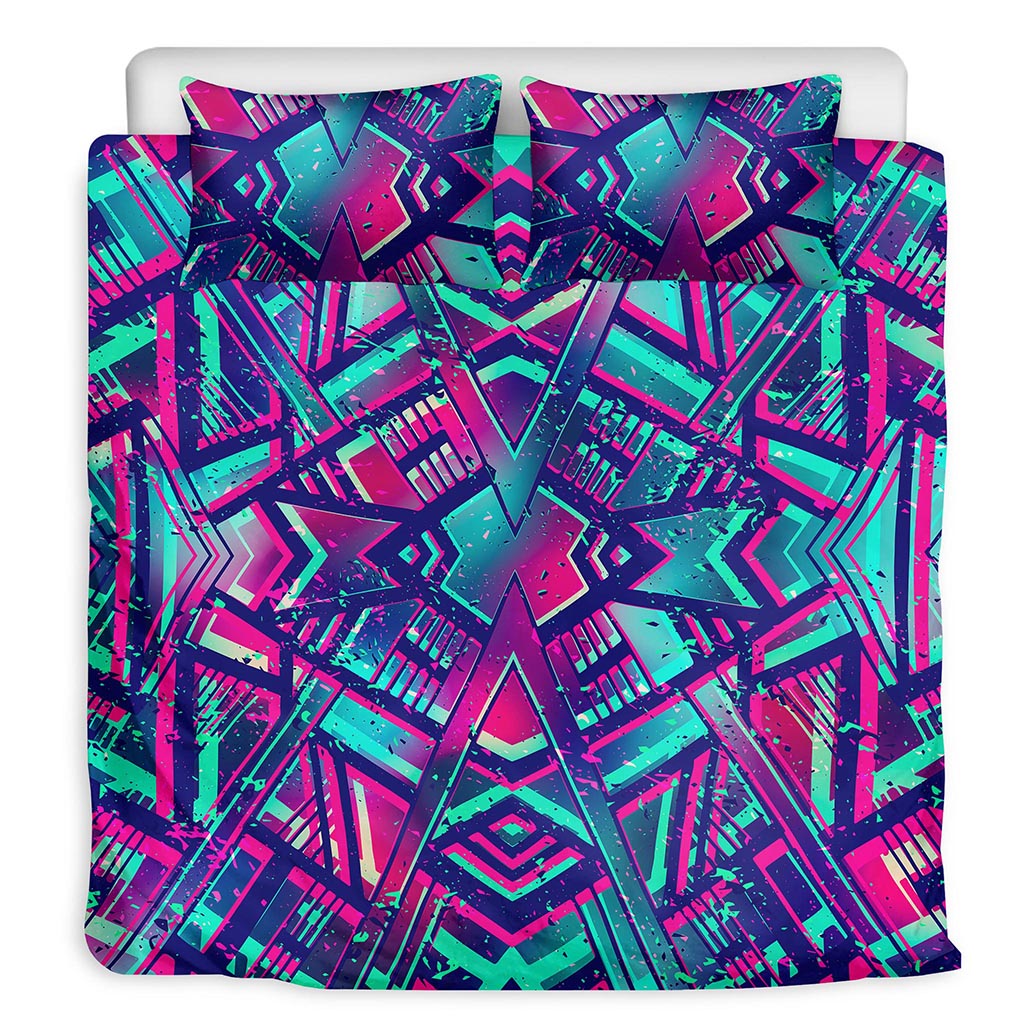 Neon Ethnic Aztec Trippy Print Duvet Cover Bedding Set