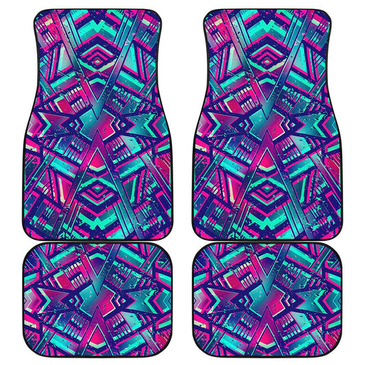 Neon Ethnic Aztec Trippy Print Front and Back Car Floor Mats