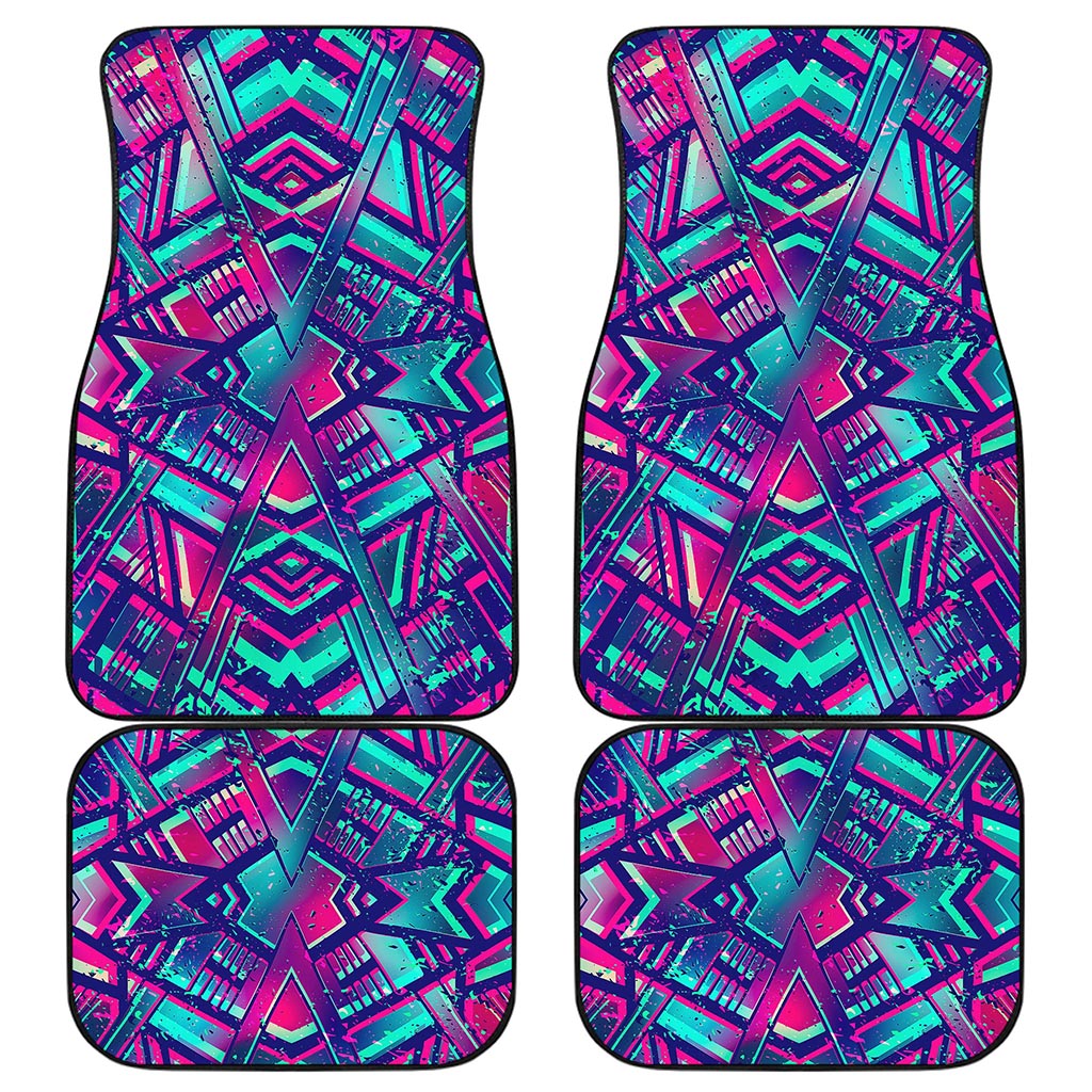 Neon Ethnic Aztec Trippy Print Front and Back Car Floor Mats