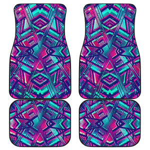 Neon Ethnic Aztec Trippy Print Front and Back Car Floor Mats