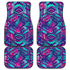 Neon Ethnic Aztec Trippy Print Front and Back Car Floor Mats