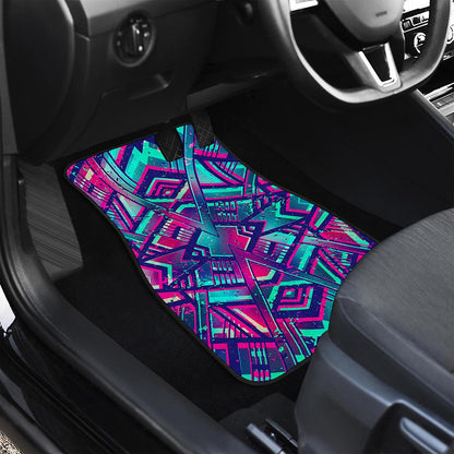 Neon Ethnic Aztec Trippy Print Front and Back Car Floor Mats