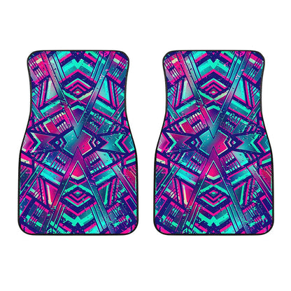 Neon Ethnic Aztec Trippy Print Front Car Floor Mats