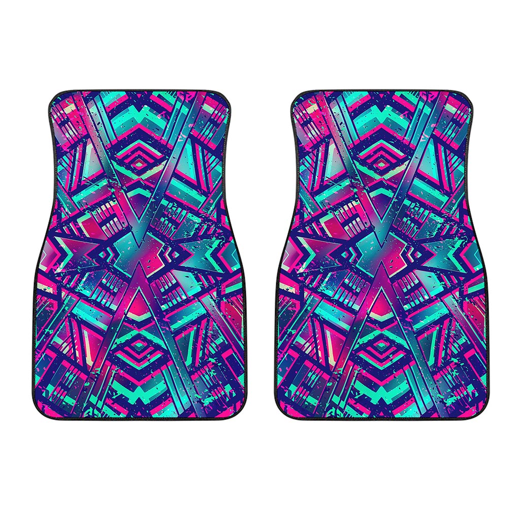 Neon Ethnic Aztec Trippy Print Front Car Floor Mats