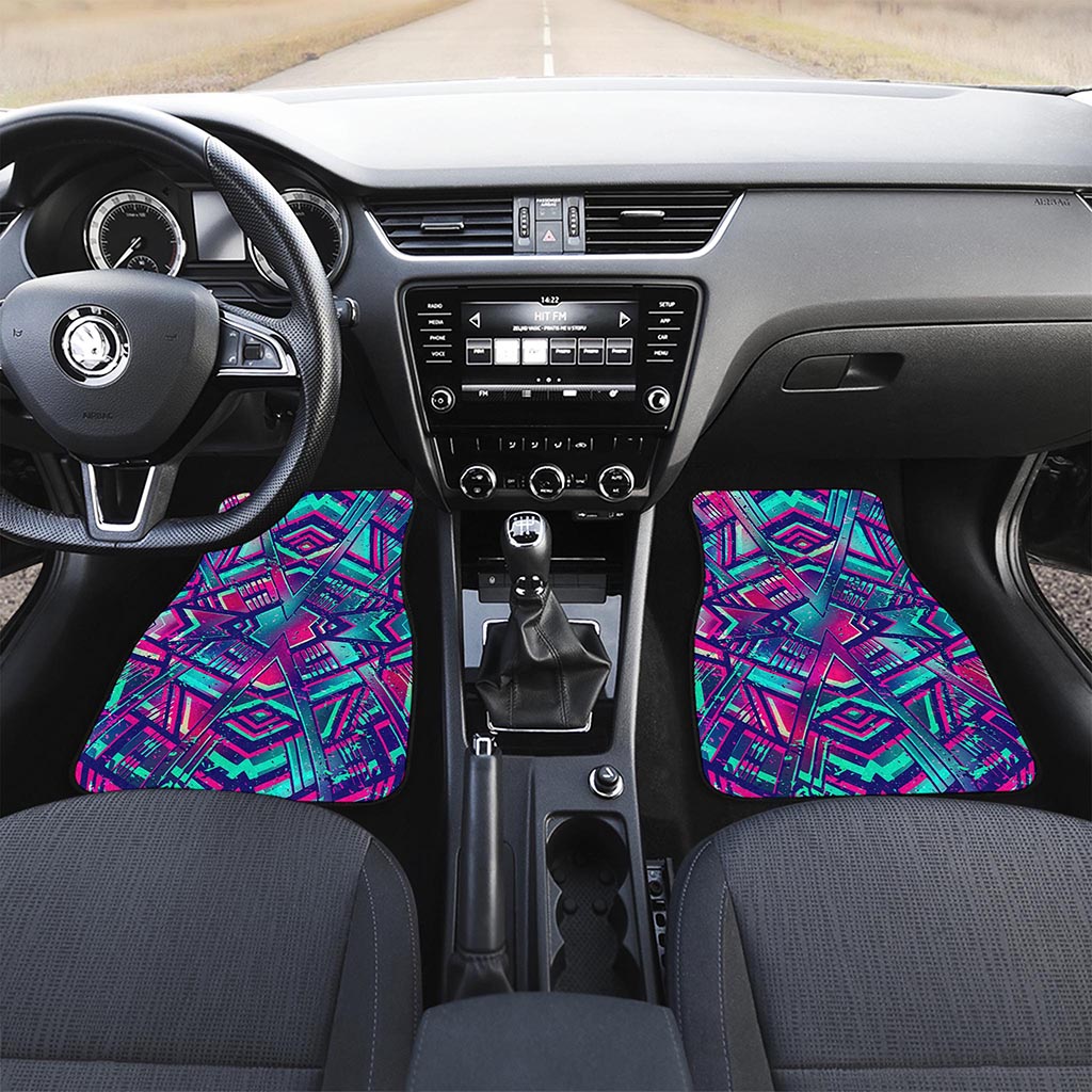 Neon Ethnic Aztec Trippy Print Front Car Floor Mats