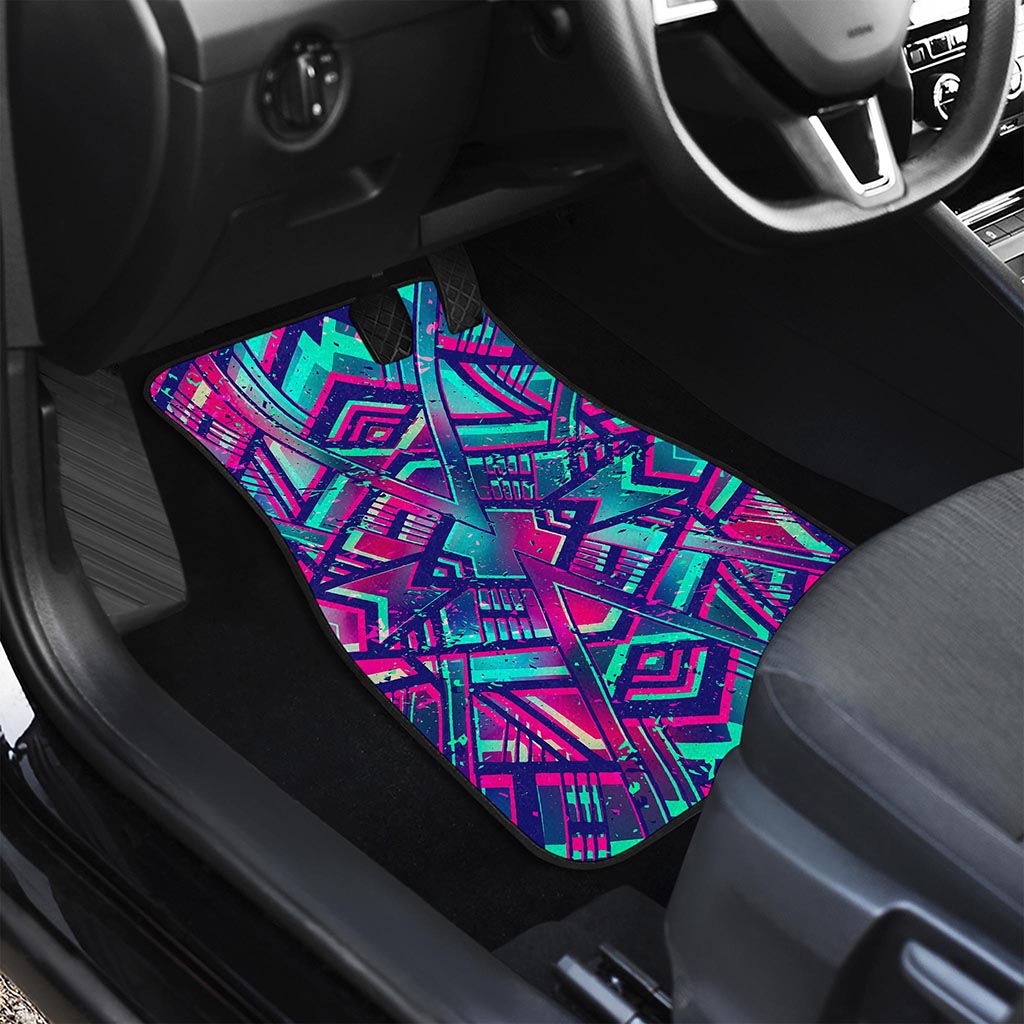 Neon Ethnic Aztec Trippy Print Front Car Floor Mats