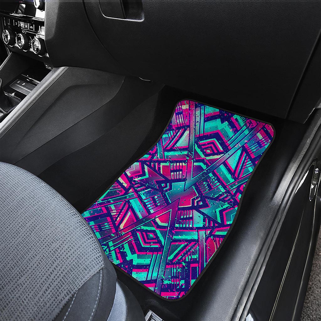 Neon Ethnic Aztec Trippy Print Front Car Floor Mats