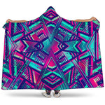 Neon Ethnic Aztec Trippy Print Hooded Blanket