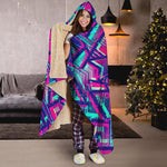 Neon Ethnic Aztec Trippy Print Hooded Blanket