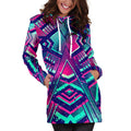 Neon Ethnic Aztec Trippy Print Pullover Hoodie Dress