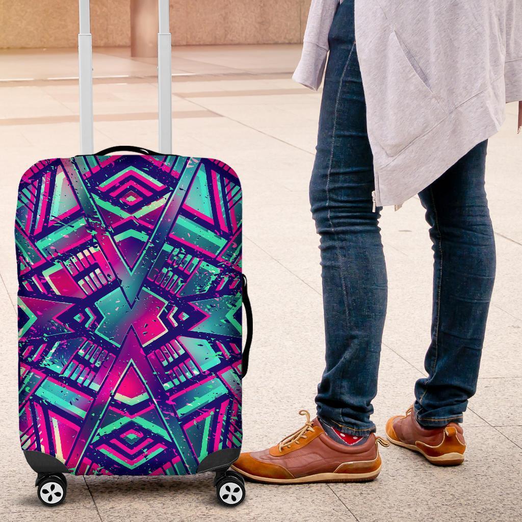 Neon Ethnic Aztec Trippy Print Luggage Cover GearFrost