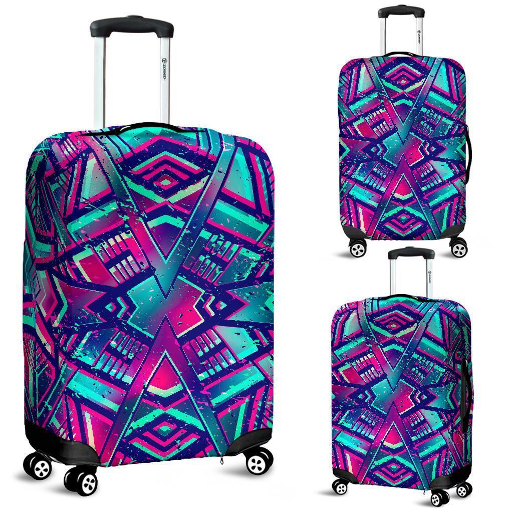 Neon Ethnic Aztec Trippy Print Luggage Cover GearFrost