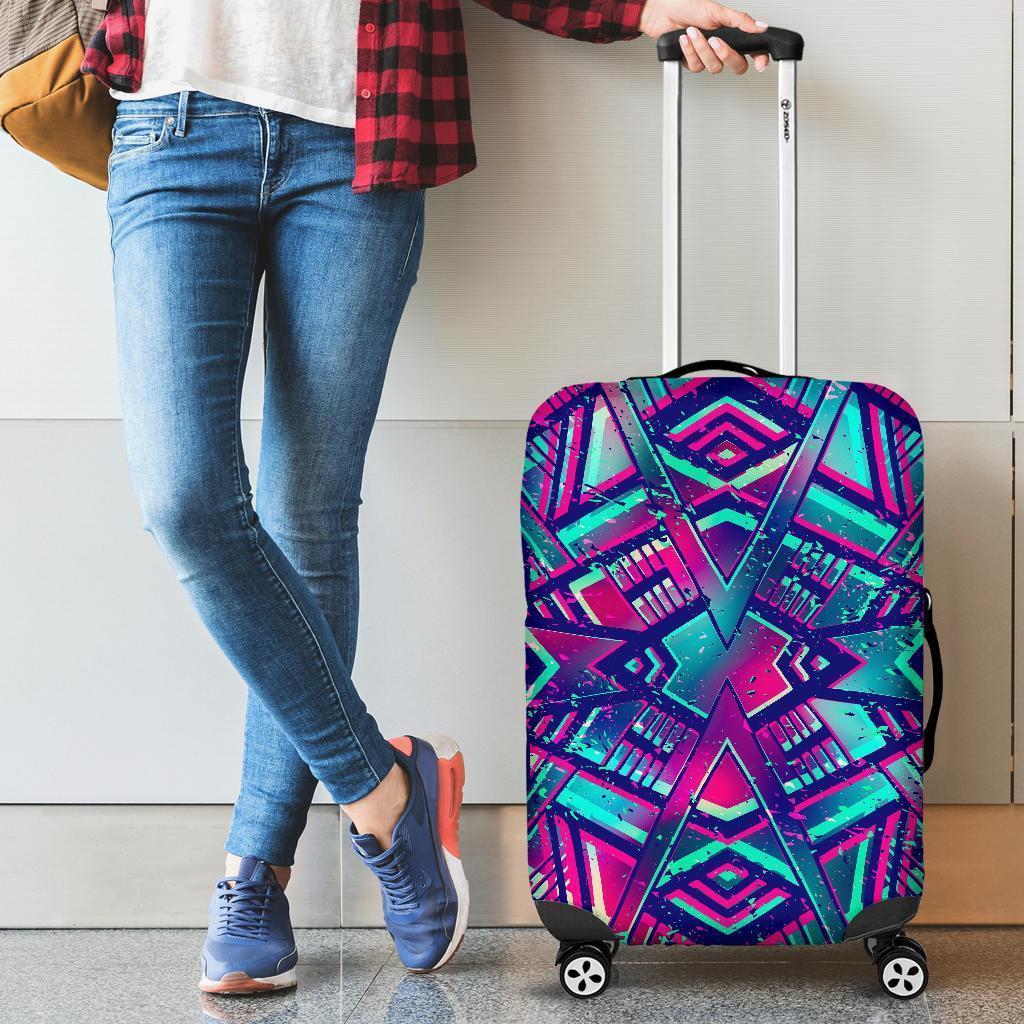 Neon Ethnic Aztec Trippy Print Luggage Cover GearFrost