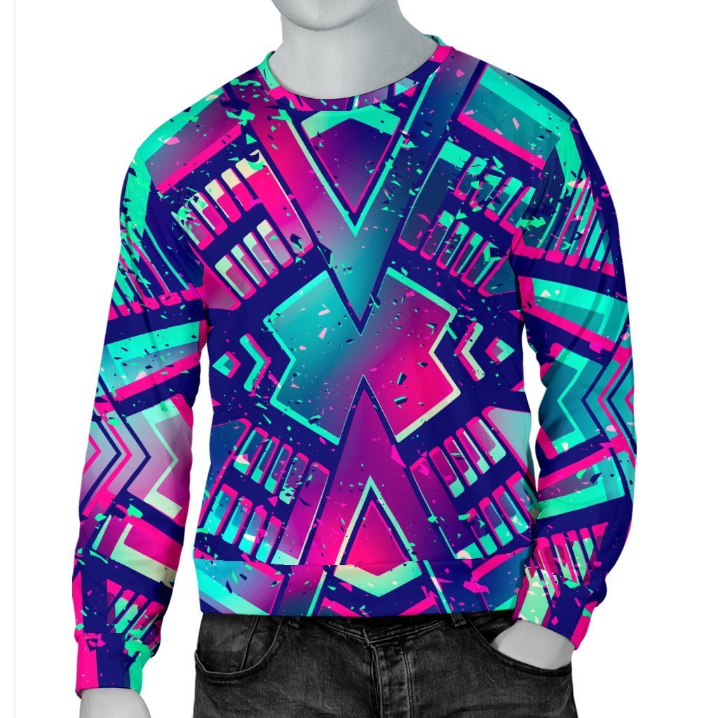 Neon Ethnic Aztec Trippy Print Men's Crewneck Sweatshirt GearFrost