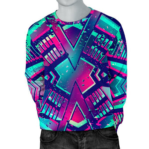 Neon Ethnic Aztec Trippy Print Men's Crewneck Sweatshirt GearFrost