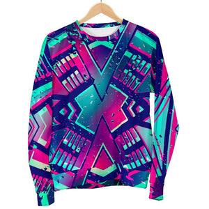 Neon Ethnic Aztec Trippy Print Men's Crewneck Sweatshirt GearFrost