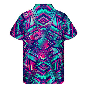 Neon Ethnic Aztec Trippy Print Men's Short Sleeve Shirt
