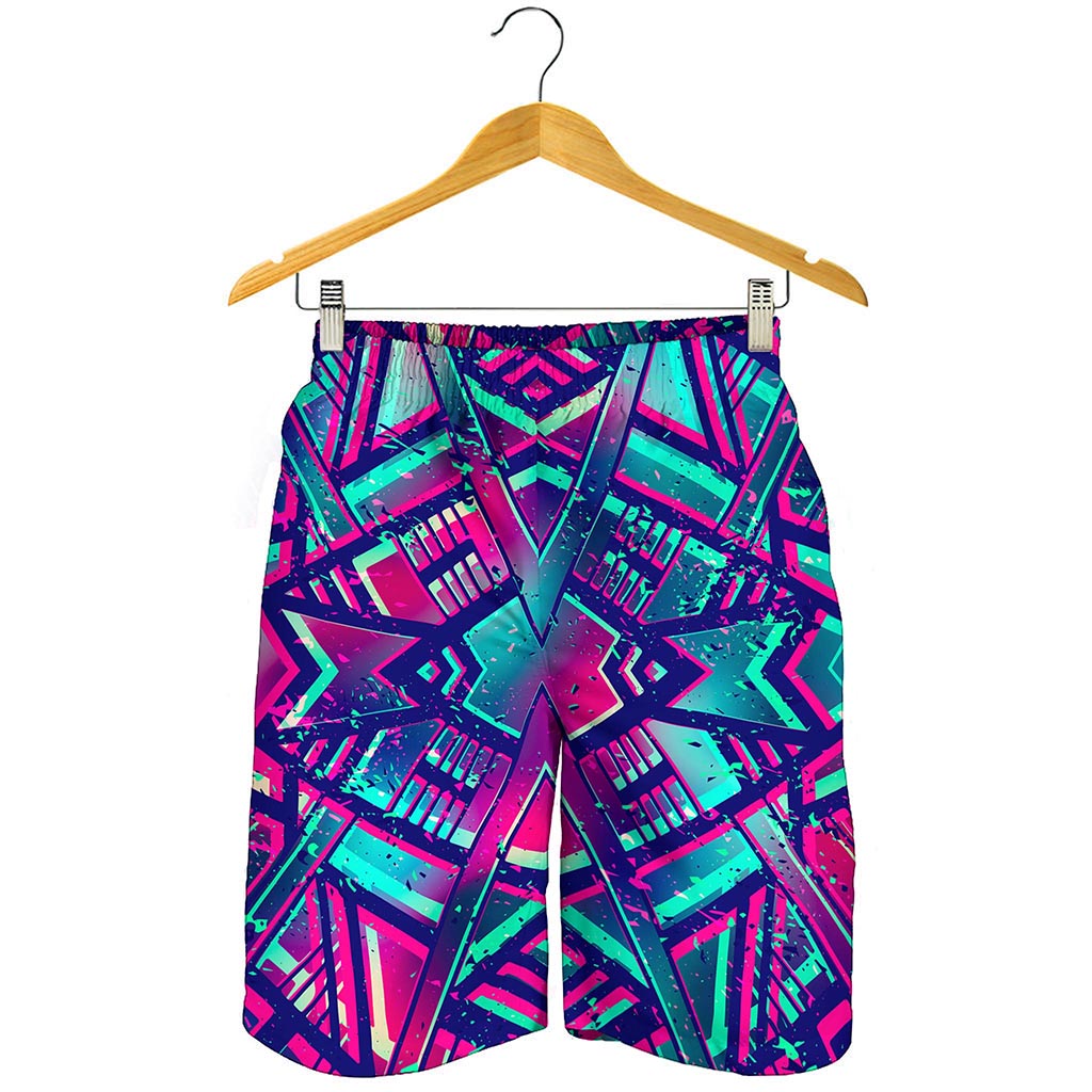 Neon Ethnic Aztec Trippy Print Men's Shorts