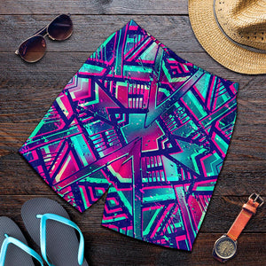 Neon Ethnic Aztec Trippy Print Men's Shorts