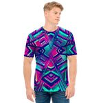 Neon Ethnic Aztec Trippy Print Men's T-Shirt