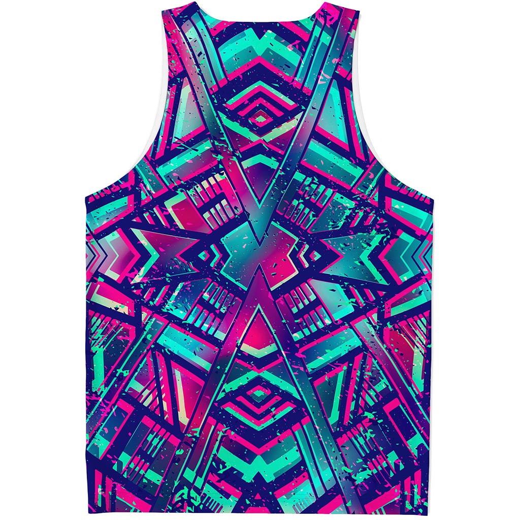 Neon Ethnic Aztec Trippy Print Men's Tank Top