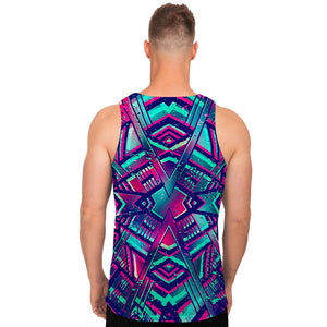 Neon Ethnic Aztec Trippy Print Men's Tank Top