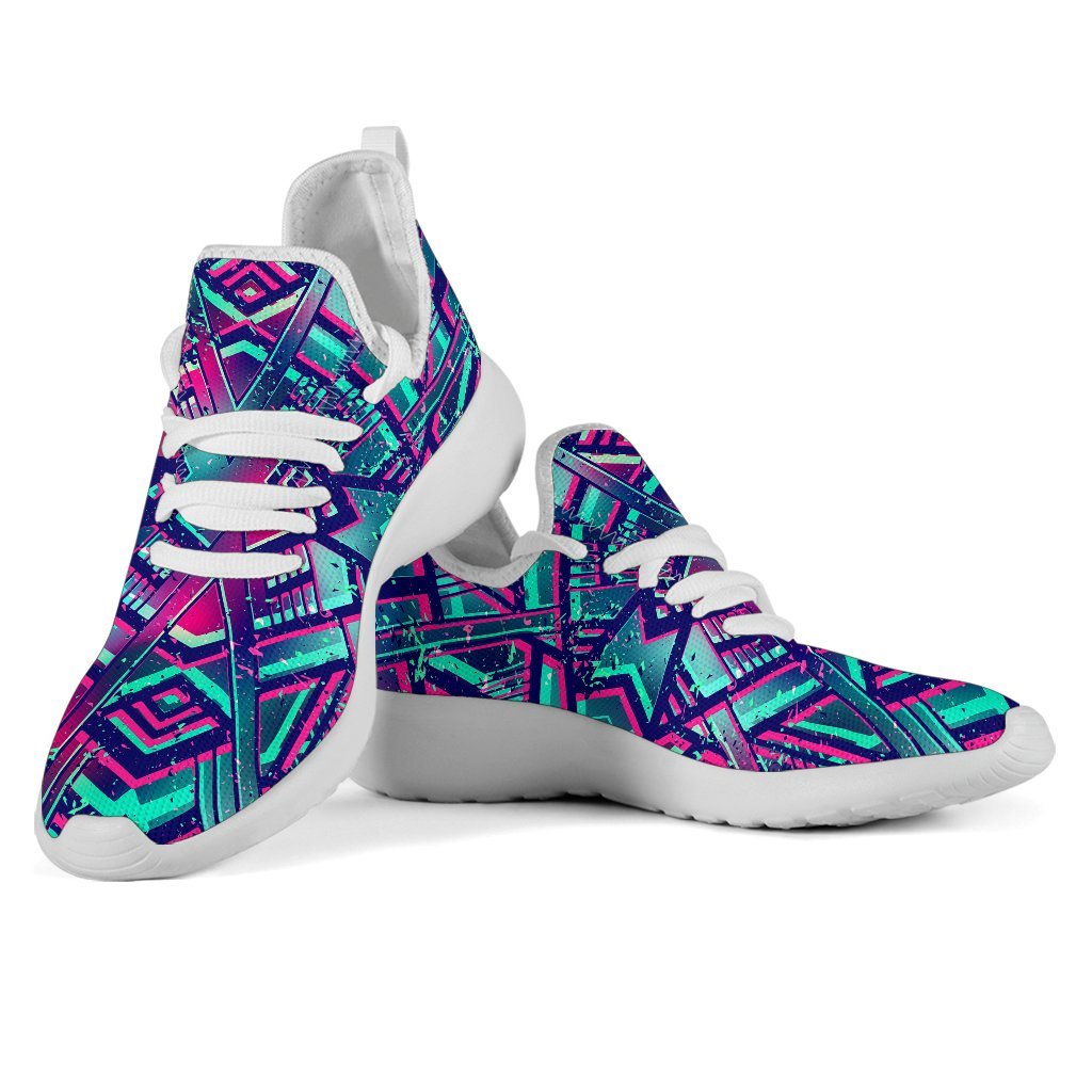 Neon Ethnic Aztec Trippy Print Mesh Knit Shoes GearFrost