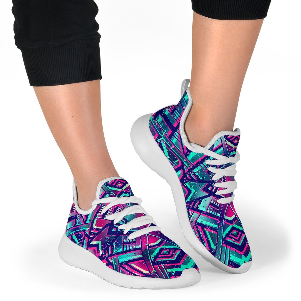Neon Ethnic Aztec Trippy Print Mesh Knit Shoes GearFrost