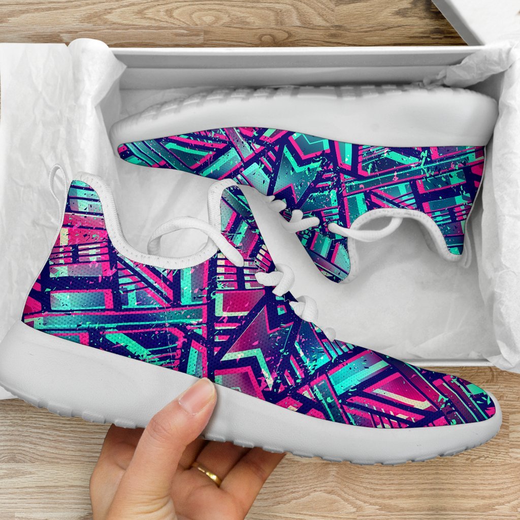 Neon Ethnic Aztec Trippy Print Mesh Knit Shoes GearFrost