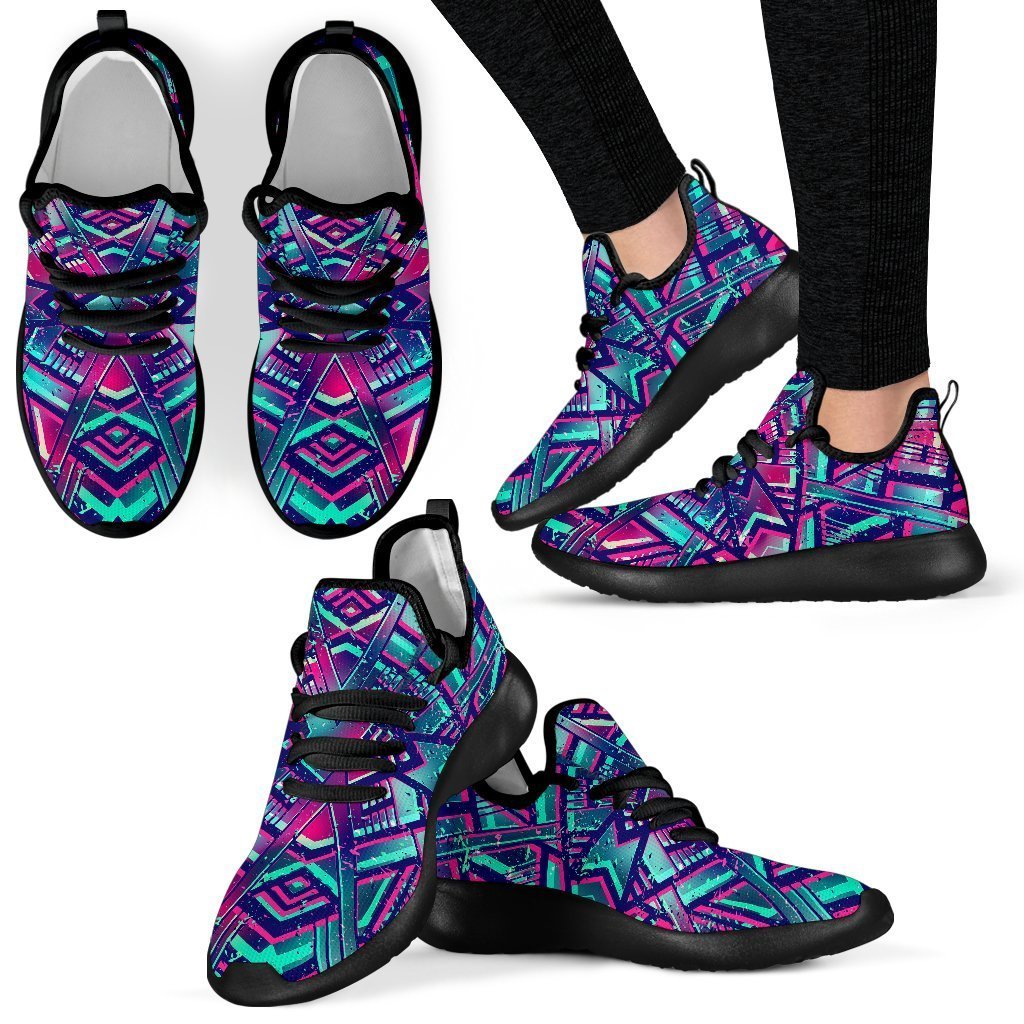 Neon Ethnic Aztec Trippy Print Mesh Knit Shoes GearFrost