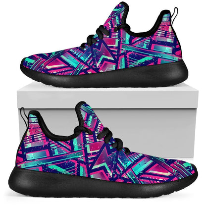 Neon Ethnic Aztec Trippy Print Mesh Knit Shoes GearFrost
