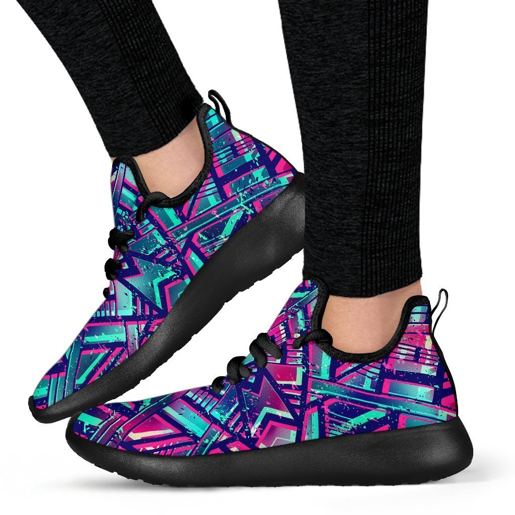 Neon Ethnic Aztec Trippy Print Mesh Knit Shoes GearFrost