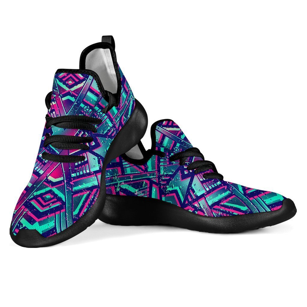 Neon Ethnic Aztec Trippy Print Mesh Knit Shoes GearFrost