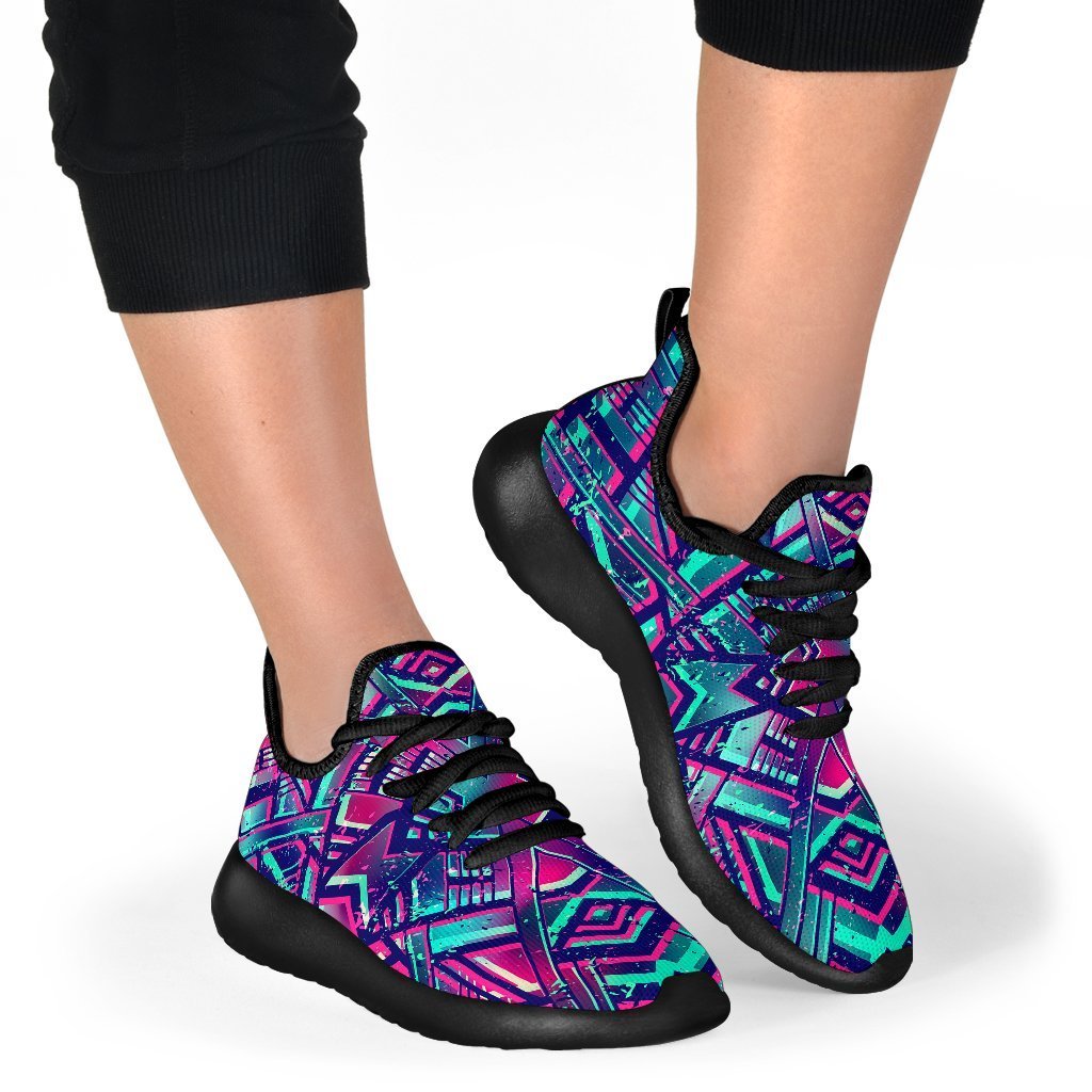 Neon Ethnic Aztec Trippy Print Mesh Knit Shoes GearFrost