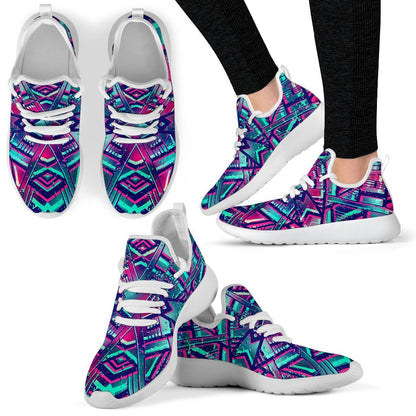 Neon Ethnic Aztec Trippy Print Mesh Knit Shoes GearFrost