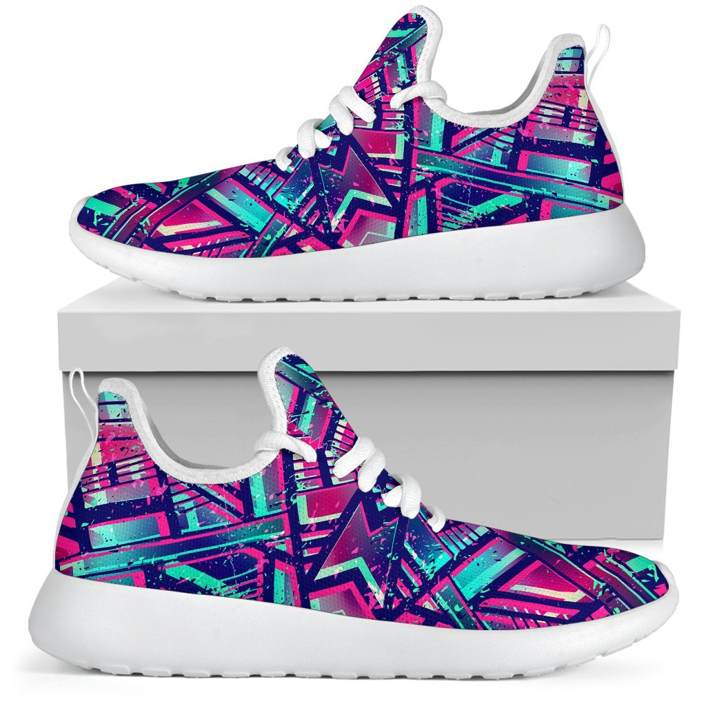 Neon Ethnic Aztec Trippy Print Mesh Knit Shoes GearFrost