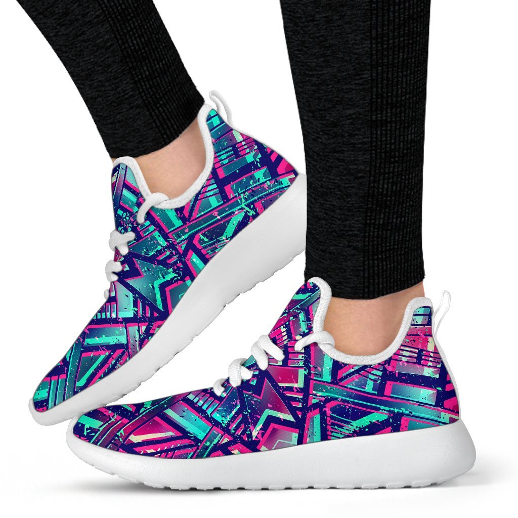Neon Ethnic Aztec Trippy Print Mesh Knit Shoes GearFrost