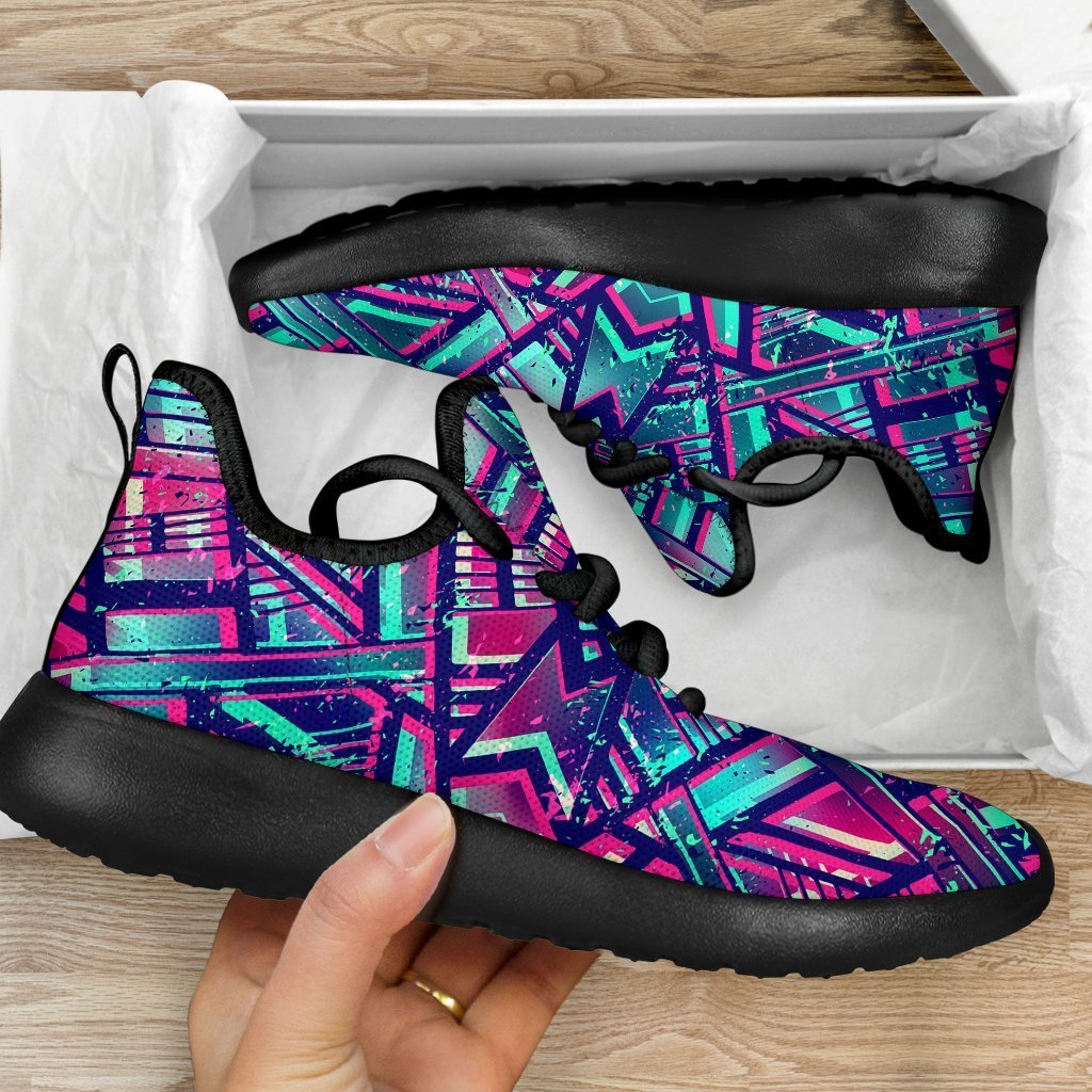 Neon Ethnic Aztec Trippy Print Mesh Knit Shoes GearFrost
