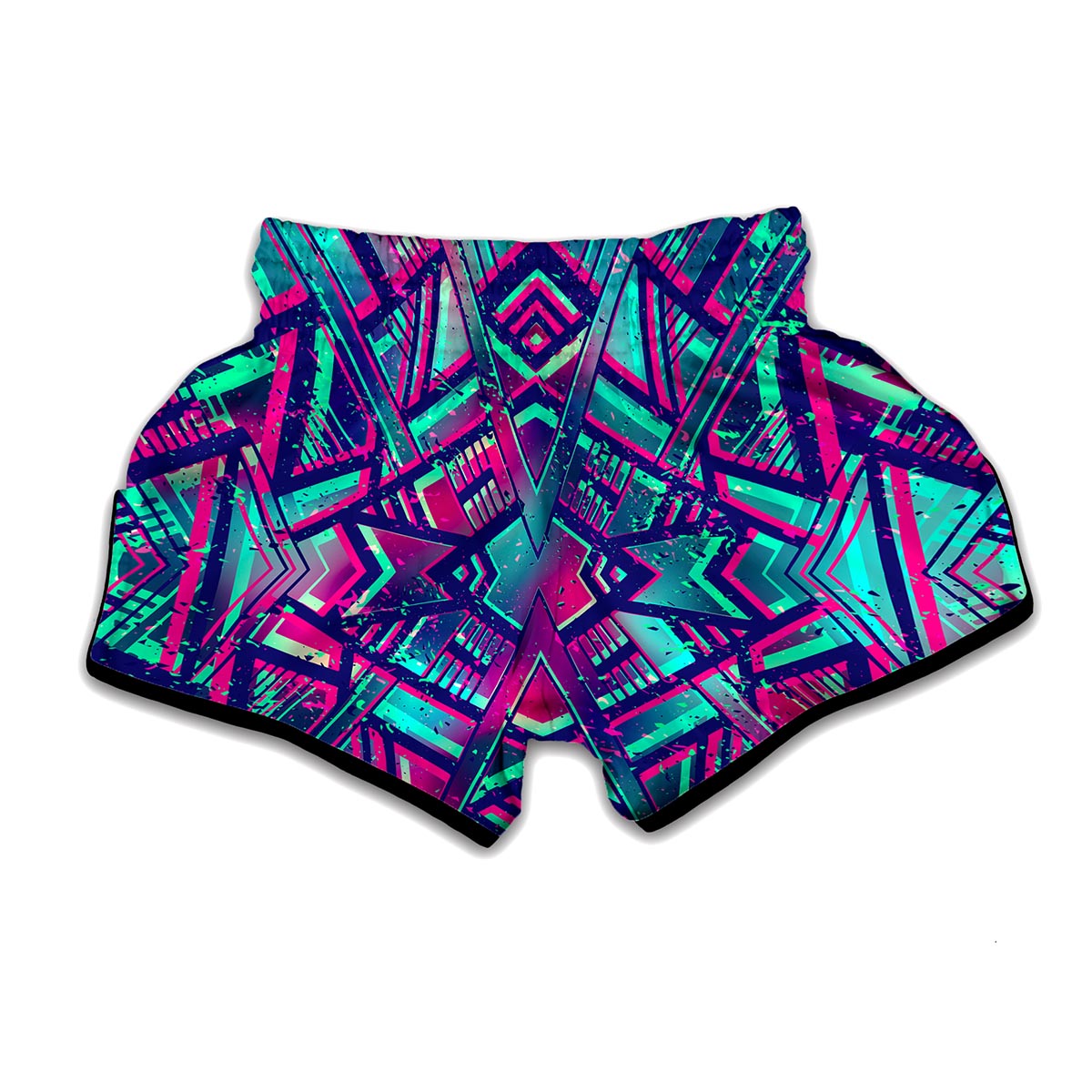 Neon Ethnic Aztec Trippy Print Muay Thai Boxing Shorts