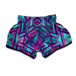 Neon Ethnic Aztec Trippy Print Muay Thai Boxing Shorts