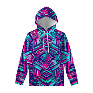 Neon Ethnic Aztec Trippy Print Pullover Hoodie